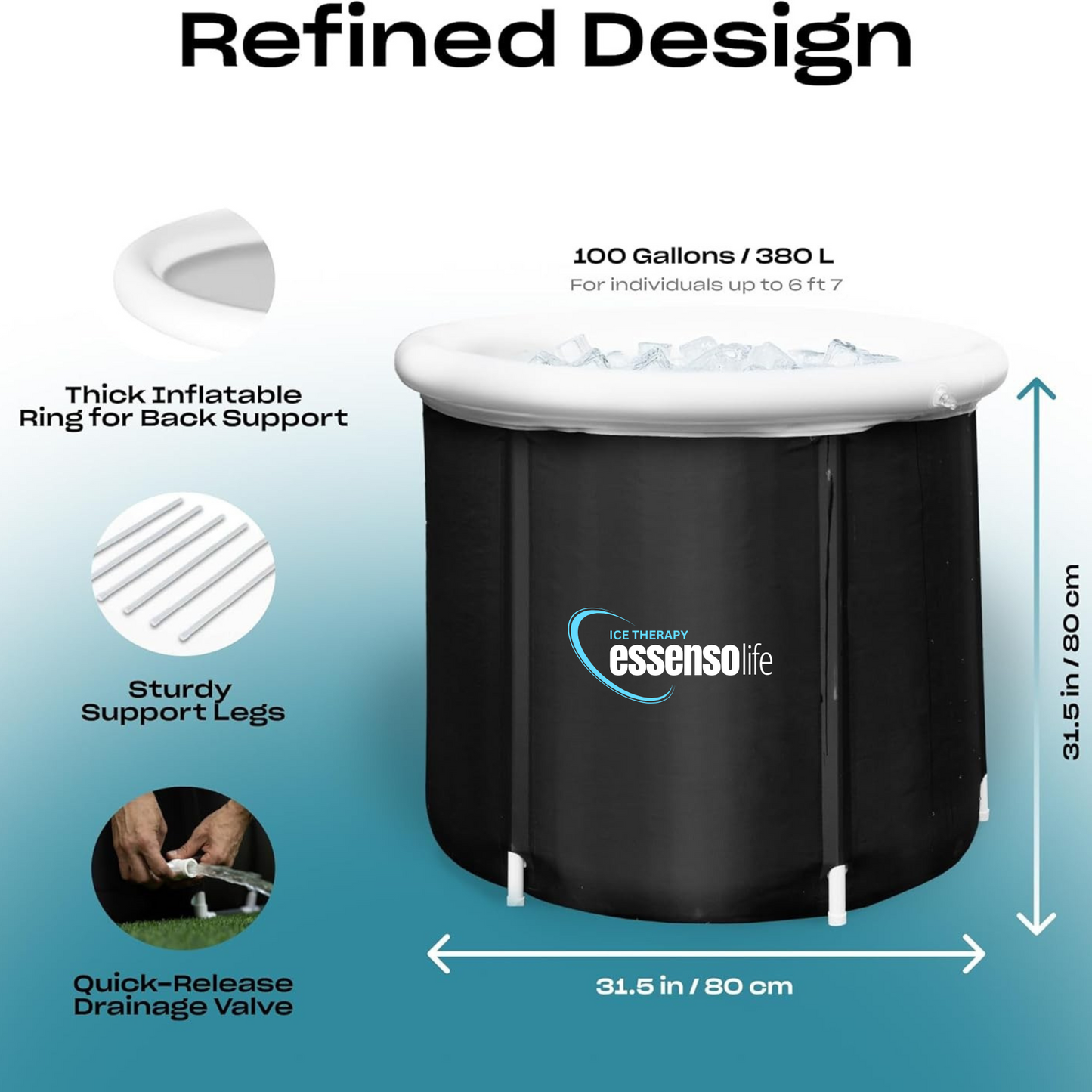 Essensolife portable Ice bath tub with lid-White Ring