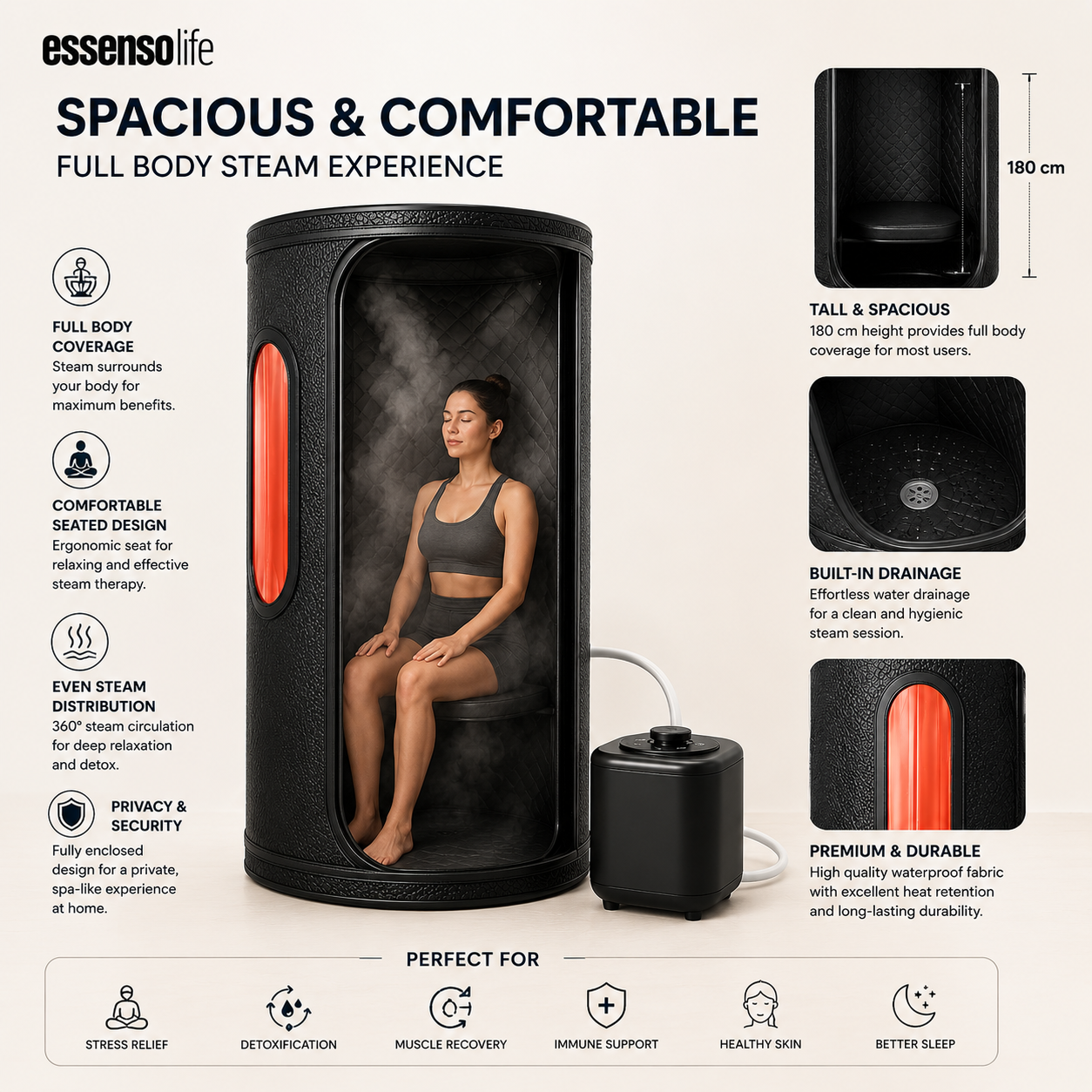 Portable Steam Bath 2KW – EssensoLife Round Steam Sauna